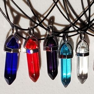 Corded Crystal Shape Pendant Necklace Handmade